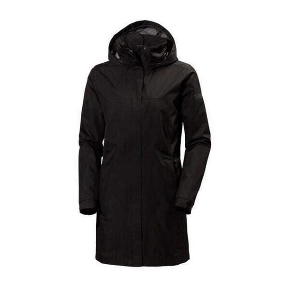 Helly Hensen Aden Long Insulated Hooded Rain Jacket Womens Large L Black - Picture 2 of 13